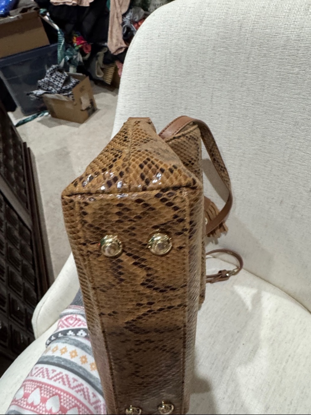 Sharif Brown Snake-Print Crossbody with Tassel Accent - Picture 6 of 7